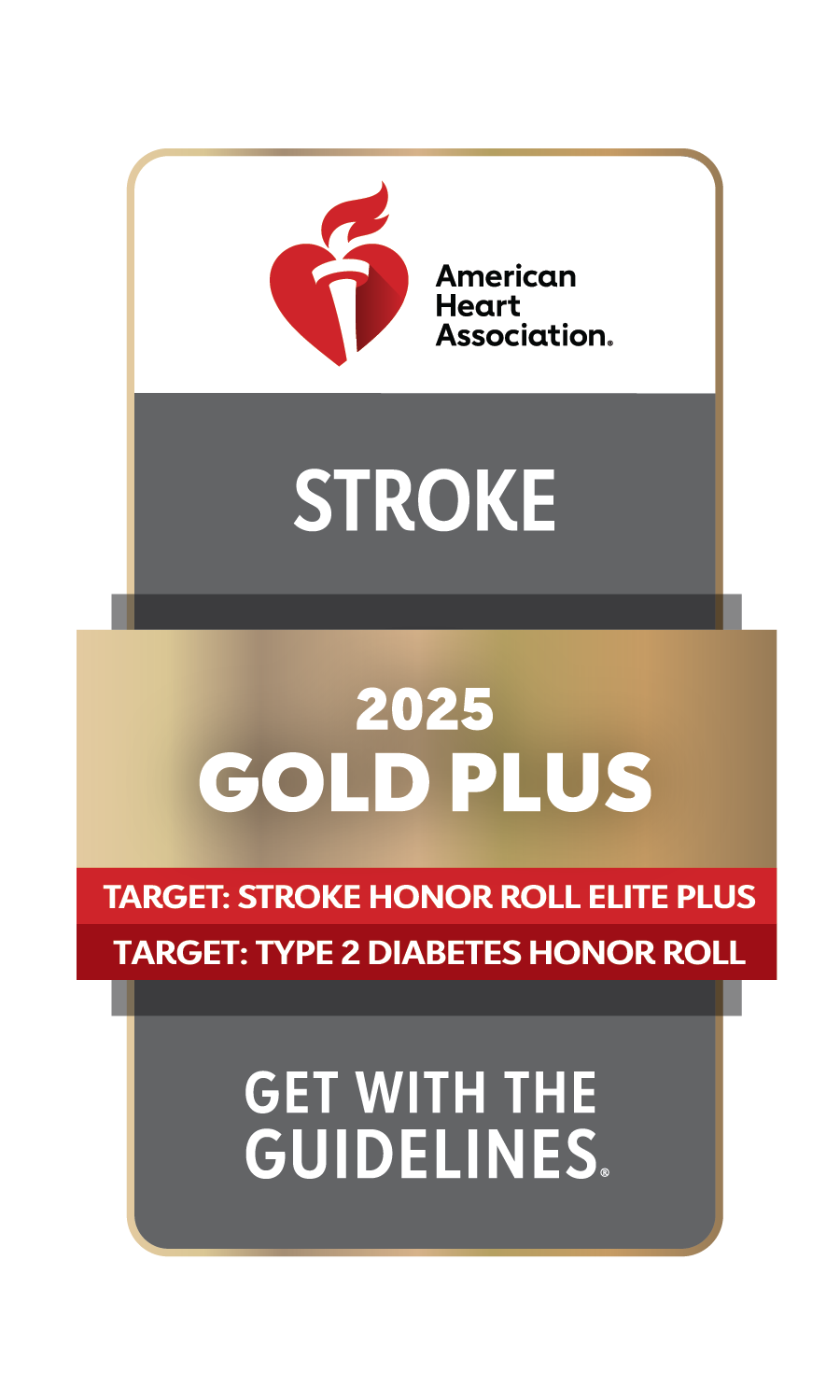 Badge of the 2023 Gold Plus award from the American Heart Association
