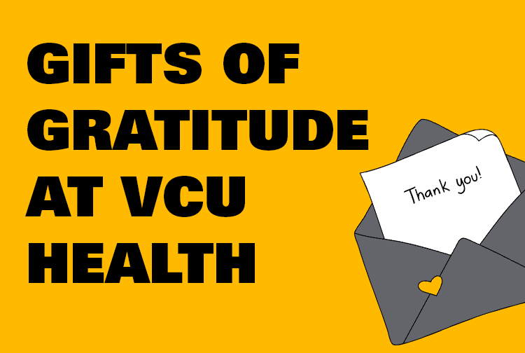 The words ‘Gifts of gratitude from vcu health’ above a letter with a heart on the envelope