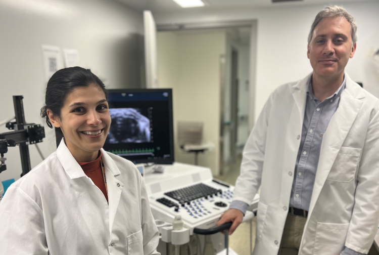 Pauley Heart Center researchers Anna Kovilakath, PhD, and Gabriele Mauro, PhD