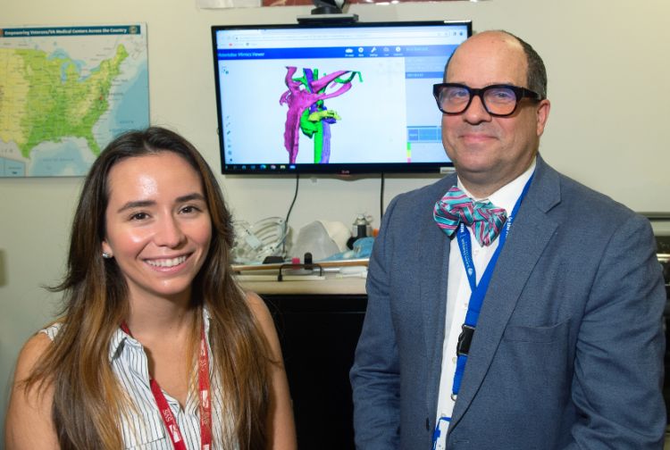 Diana Otoya, M'19, and Michael Amendola, M'02, H'07, F'09. (Kevin Morley, University Marketing)