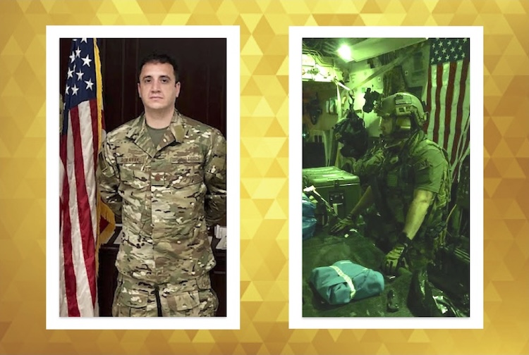 Two images of Omar Rokayak during his time deployed